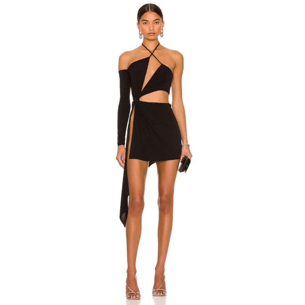 MONOT Cut Out Mini Dress in Black One Shoulder